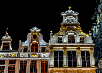 Grand Place buildings at night, Brussels, Belgium. Grand Place is the central square of Brussels...