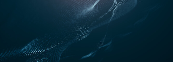 Abstract wave of dots and weave lines. Network connection structure. Wave Stream Big Data Technology Abstract Wave Background. Abstract blue background of moving particles.
