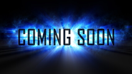 Epic Cinematic Coming Soon Text Effect With Misty Blue Shine 3D Volume Light Rays And Shadow On The Floor