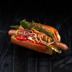 Hot dog on a dark background