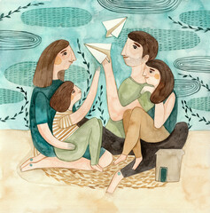 Family and an paper airplane