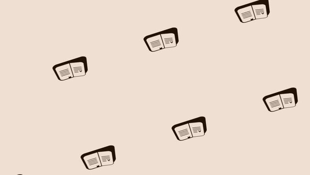 animation of spinning educational book icon on light pastel background