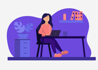 Female works with laptop