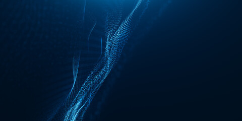 Wave dot particular line background. Digital dot wave particular concept. Digital technology connects background. Big data technology.