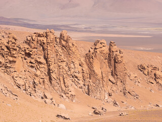 Monjes de la Pacana. Awe-inspiring geological formations in the shape of huge pillars said to be...