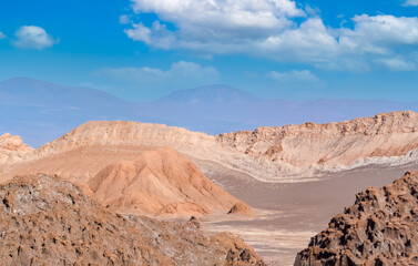 Stunning desert landscapes in the Valley of Moon (Valle de la Luna), San Pedro de Atacama, Chile....