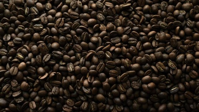 Background with coffee beans. 4K stop motion animation
