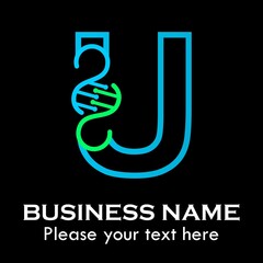 Letter u DNA logo template. Design with chromosome symbol. Suitable for research, science, medical, logotype, technology, lab, molecule, protein, nucleus etc