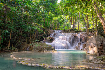 Erawan Falls Erawan National Park Kanchanaburi is Waterfall at Kanchanaburi in Thailand.