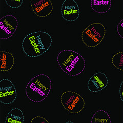 happy Easter. seamless easter background. fashionable black vector background with egg silhouette and Easter greetings. bright elements on a black background
Black easter pattern with vector eggs