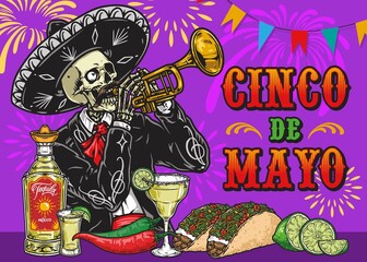 Cinco de Mayo colorful banner with dead skeleton