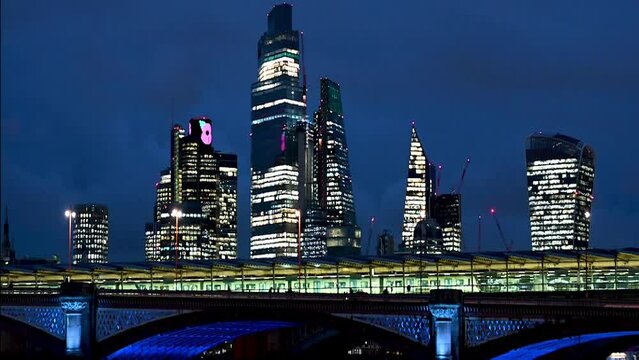 Sunset of the City of London over Blackfriars Bridge, United Kingdom