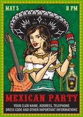 Vintage banner with mexican girl in sombrero