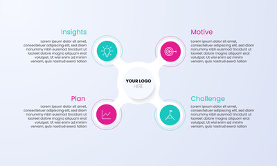 Circle infographic template with four steps or options, process chart, vector template