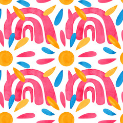 Cute Nursery Background with rainbows and the sun.