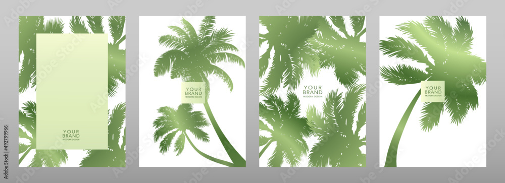 Wall mural tropical cover, frame design set with abstract leaves, palm tree pattern. exotic exotic vector backg