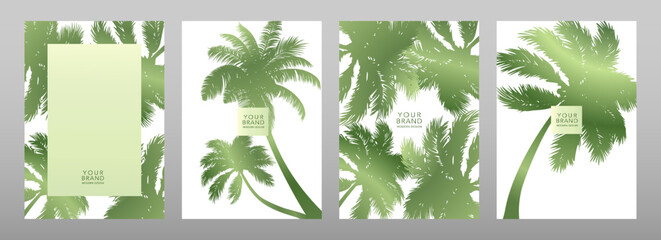 Tropical cover, frame design set with abstract leaves, palm tree pattern. Exotic exotic vector background for brochure, menu, summer sale, eco poster, travel  catalog, booklet, invite.