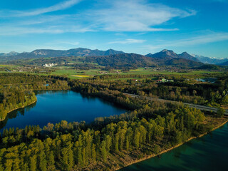 Looking across the river Inn at the Austrian alps