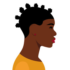 african woman portrait in profile flat design, isolated, vector