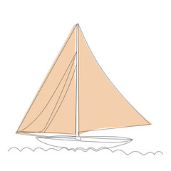 sailboat drawing by one continuous line, isolated