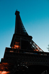  The Eiffel Tower against a perfectly blue sky. Beauty travel in Paris, touristic place night