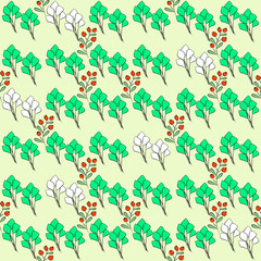 Vector seamless half-drop pattern, with leaves and bud