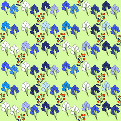 Vector seamless half-drop pattern, with leaves and bud