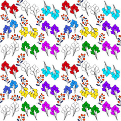 Vector seamless half-drop pattern, with leaves and bud