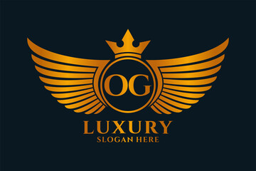 Luxury royal wing Letter OG crest Gold color Logo vector, Victory logo, crest logo, wing logo, vector logo template.