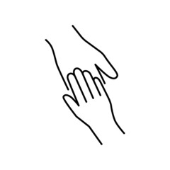 Helping hand, charity, solidarity linear icon. Symbol of interaction, helping children, volunteer. Design element for logo. Black vector outline icon