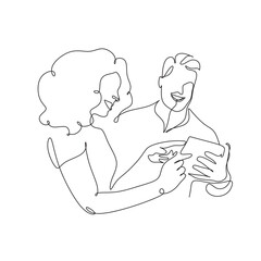 Line art illustration of business and marketing. Social media. 