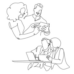 Line art illustration of business and marketing. Social media. 