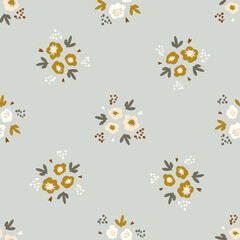 Gender neutral floral seamless vector background. Simple whimsical 2 tone pattern. Kids nursery wallpaper or scandi all over print. 