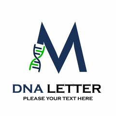 Letter m DNA logo template. Design with chromosome symbol. Suitable for research, science, medical, logotype, technology, lab, molecule, protein, nucleus etc