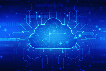 2d illustration of Cloud computing, Digital Cloud computing Concept background. Cyber technology, internet data storage, database and data server concept