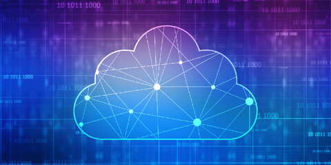 2d illustration of Cloud computing, Digital Cloud computing Concept background. Cyber technology, internet data storage, database and data server concept