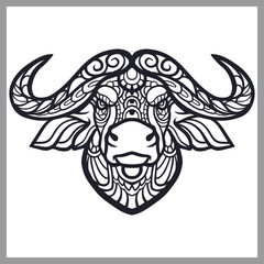 Buffalo head zentangle arts, isolated on white background