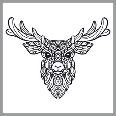 Deer head zentangle arts, isolated on white background