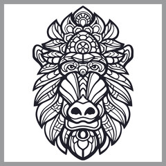 Mandrill head zentangle arts, isolated on white background