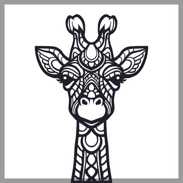 giraffe head zentangle arts, isolated on white background