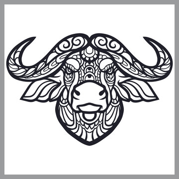 Buffalo head zentangle arts, isolated on white background