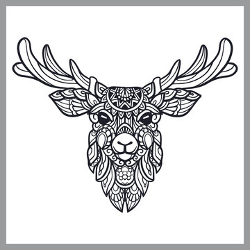 Deer head zentangle arts, isolated on white background