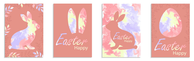 Beautiful Easter cards. A4 banner, suitable for advertising, brochures, promo leaflets. Modern design templates for Easter. Vector illustration.