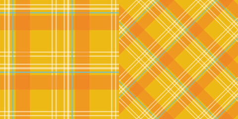 Orange and blue tartan plaid collection. Scottish pattern fabric swatch close-up. 