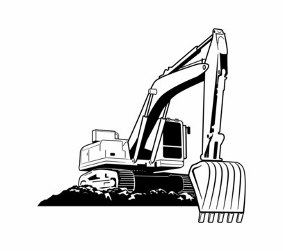 black and white excavator digging earth clip art preview