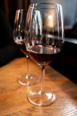 Twee glasses of dry French merlot red wine from Bordeaux, France
