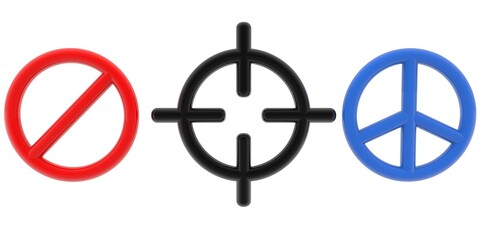 Obraz premium Sniper sight between peace and prohibition signs