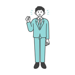 男性社員がガッツポーズをとるイラスト素材