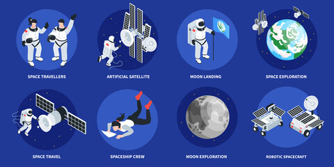 Space Exploration Isometric Round Compositions © Macrovector