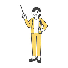 女性社員が指し棒で説明するイラスト素材